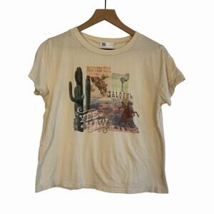 RSQ Womens Desert Saguaro Western Short Sleeve T-Shirt Cream Small Southwest